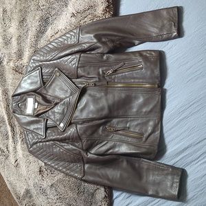 NWOT Michael Kors Brown Leather Jacket size S